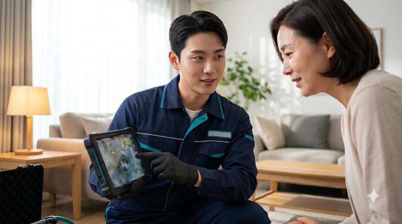 고객에게 진단 결과를 설명하는 기술자